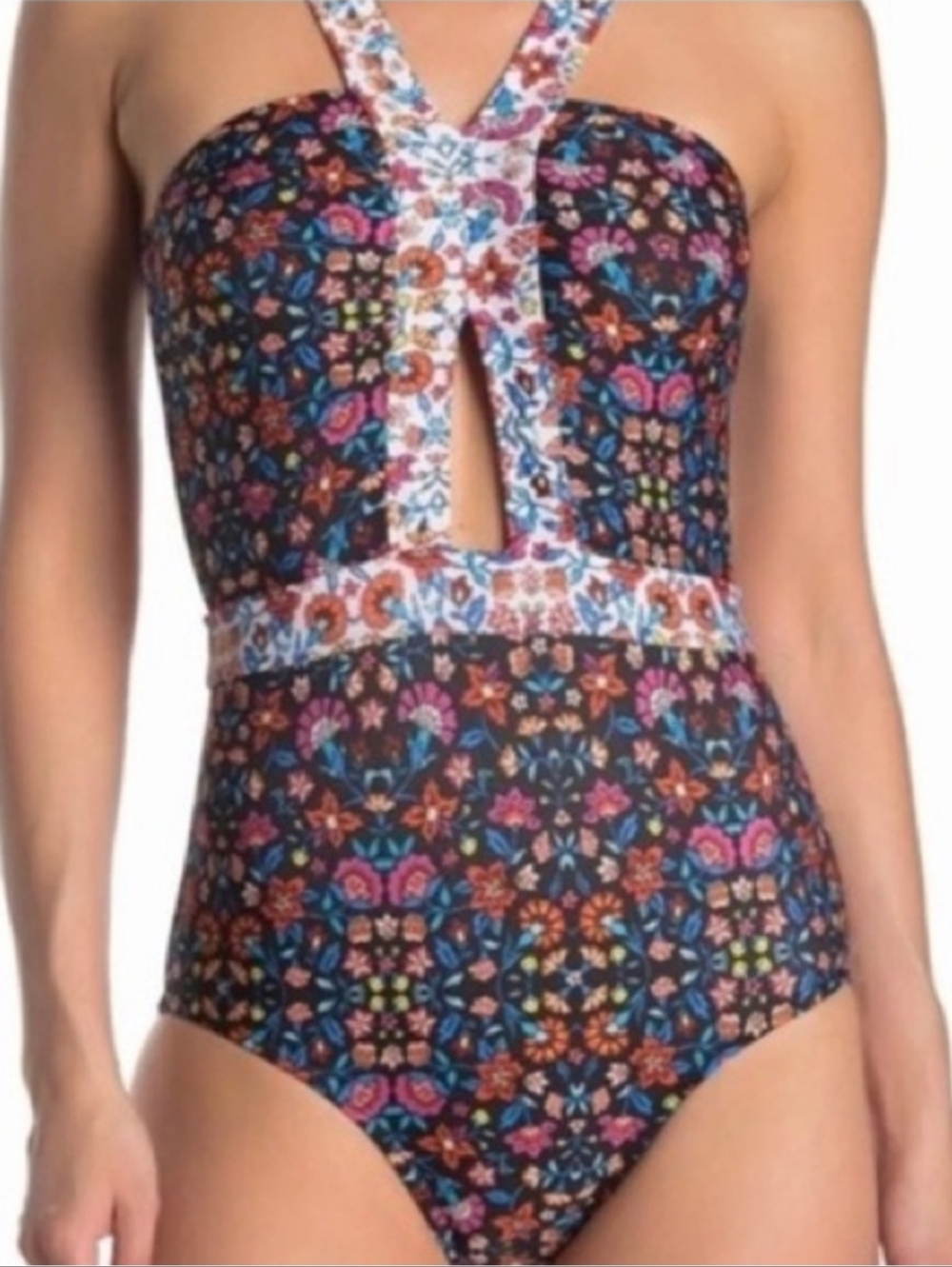 Laundry By Shelli Segal Black Floral Cutout Swimsuit